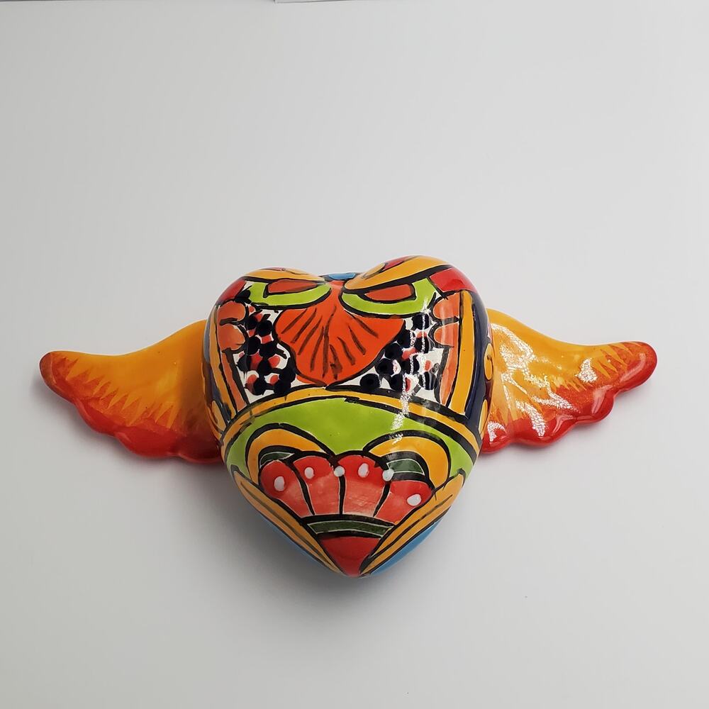 Talavera Heart with Wings Hand-painted Majolica Mexican Pottery Unesco Cultural